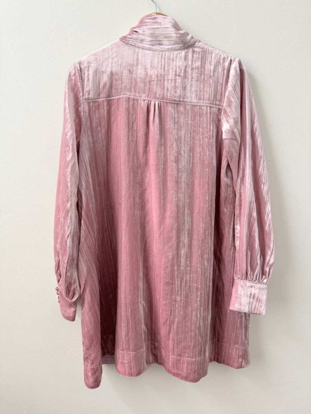 Maeve Velvet Mini Dress Pink Tie Neck Long Sleeve Anthropologie M Romantic - Picture 4 of 11